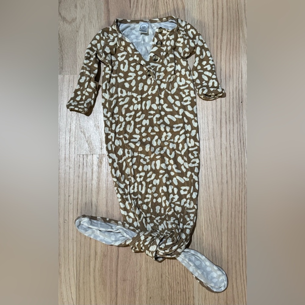 Lou Lou Animal Print Cheetah Soft Knotted Gown Newborn Baby